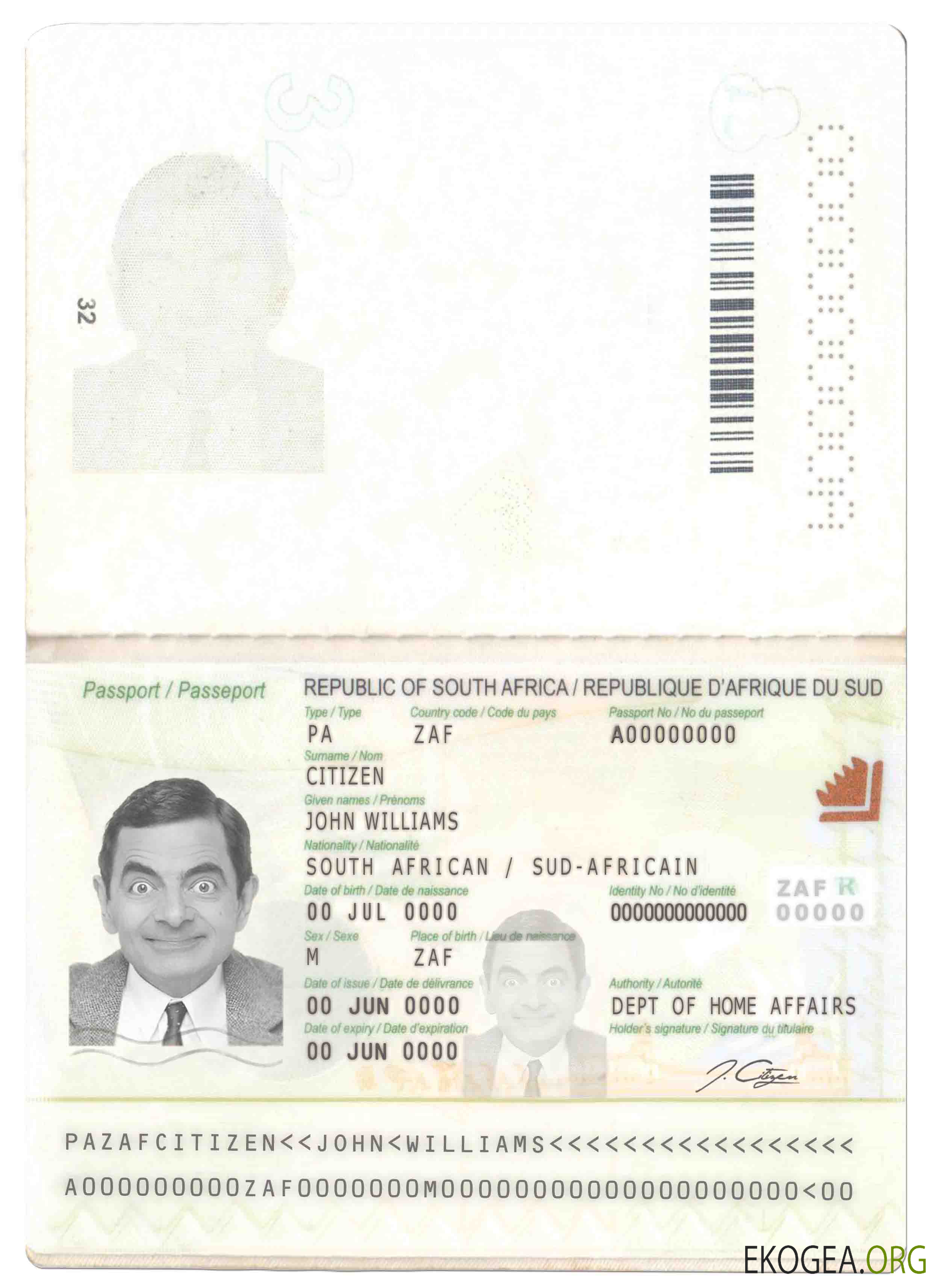 Passeport sud africain au format PSD, entièrement modifiable (2009 – présent)